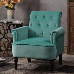 1-seat Velvet Button Tufted Sofa With Roll Arms And Wooden Legs For Living Room, Bedroom, Office, Hotel, Bar - Teal