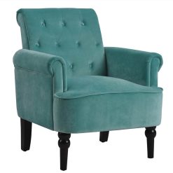 1-seat Velvet Button Tufted Sofa With Roll Arms And Wooden Legs For Living Room, Bedroom, Office, Hotel, Bar - Teal -NEWTRAL Sales Shop Elegant Button Tufted Accent Armchairs Roll Arm Living Room Cushion with Wooden Legs Teal Velvet 457646 3