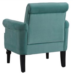 1-seat Velvet Button Tufted Sofa With Roll Arms And Wooden Legs For Living Room, Bedroom, Office, Hotel, Bar - Teal -NEWTRAL Sales Shop Elegant Button Tufted Accent Armchairs Roll Arm Living Room Cushion with Wooden Legs Teal Velvet 457646 5
