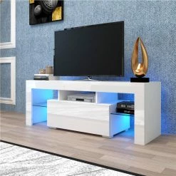 51" TV Stand With LED RGB Lights, Suitable For Placing TVs Up To 55" - White -NEWTRAL Sales Shop Entertainment TV Stand Large TV Stand TV Base Stand with LED Light TV Cabinet 457754 3