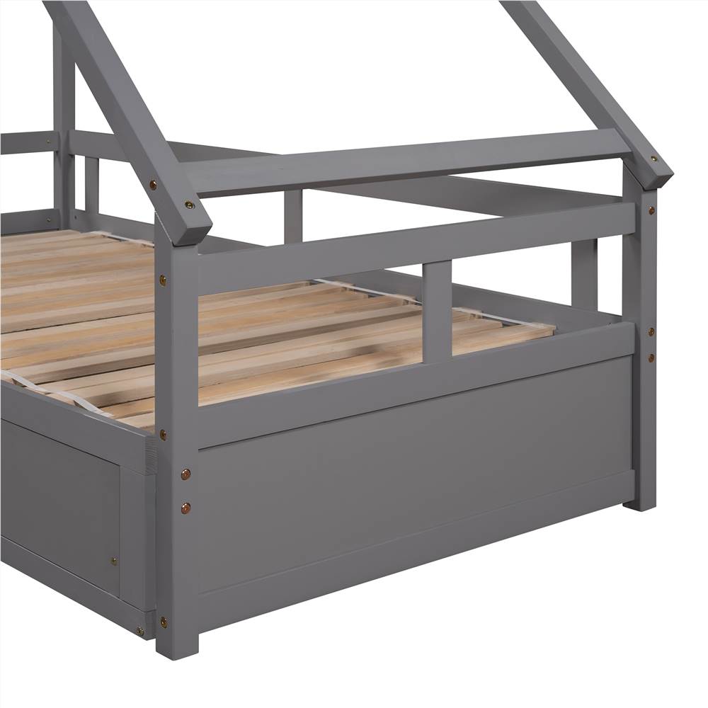 Twin Size Wooden Extending Daybed with 2 Storage Drawers, Space-saving Design, No Box Spring Needed - Gray Twin Size Wooden Extending Daybed With 2 Storage Drawers, Space-saving Design, No Box Spring Needed - Gray -NEWTRAL Sales Shop Extending Daybed with Two Drawers Wooden House Bed with Drawers Gray 460968 1