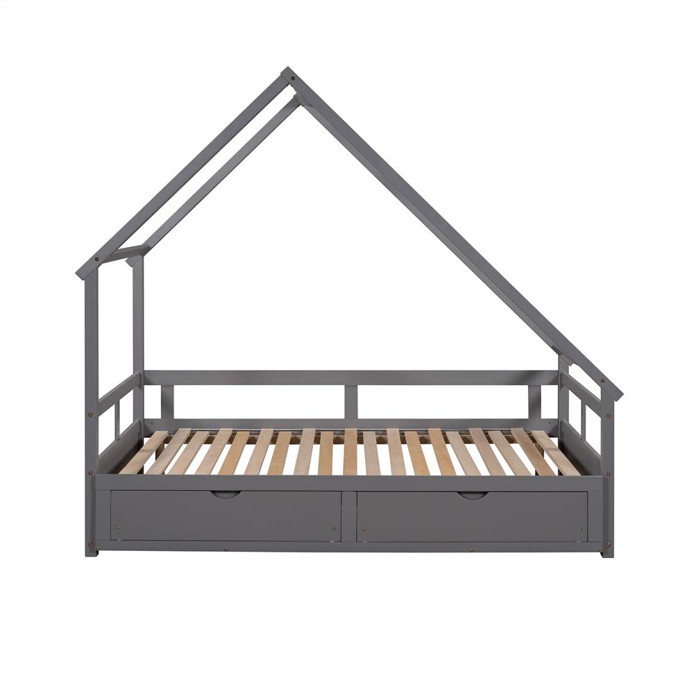 Twin Size Wooden Extending Daybed with 2 Storage Drawers, Space-saving Design, No Box Spring Needed - Gray Twin Size Wooden Extending Daybed With 2 Storage Drawers, Space-saving Design, No Box Spring Needed - Gray -NEWTRAL Sales Shop Extending Daybed with Two Drawers Wooden House Bed with Drawers Gray 460968 2