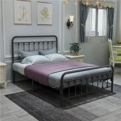 Full-Size Metal Platform Bed Frame With Headboard And Steel Slats Support, No Box Spring Needed (Only Frame) - Black