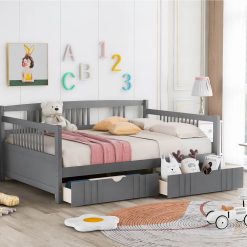 Full Size Daybed With 2 Storage Drawers, And Wooden Slats Support, Space-saving Design, No Box Spring Needed - Gray