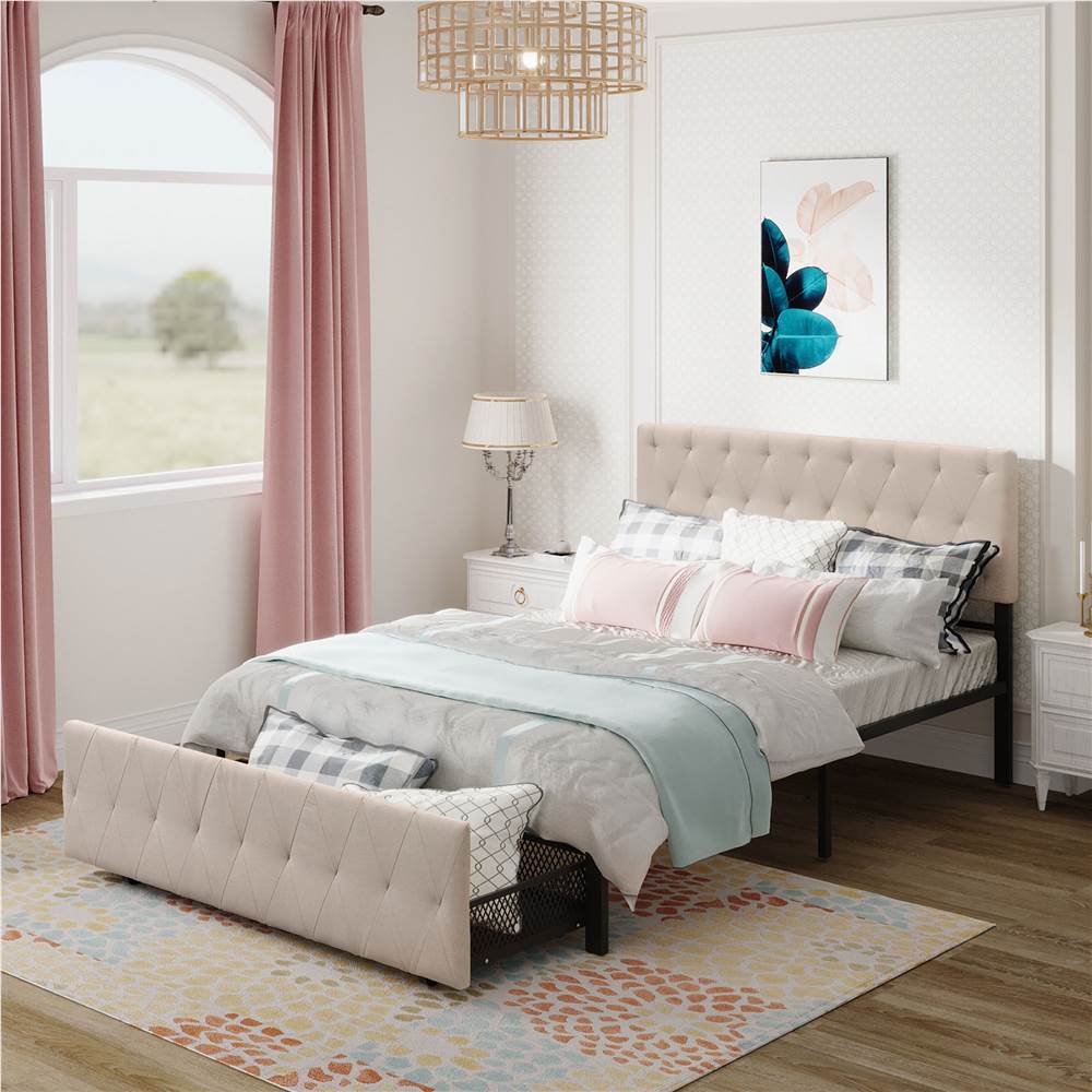 Full Size Upholstered Platform Bed Frame with Storage Drawer, Headboard, and Metal Slats Support, No Box Spring Needed (Only Frame) - Beige Full Size Upholstered Platform Bed Frame With Storage Drawer, Headboard, And Metal Slats Support, No Box Spring Needed (Only Frame) - Beige -NEWTRAL Sales Shop Full Size Storage Bed Metal Platform Bed with a Big Drawer Beige 472235 4