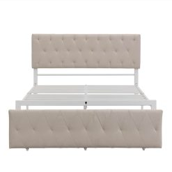 Full Size Upholstered Platform Bed Frame With Storage Drawer, Headboard, And Metal Slats Support, No Box Spring Needed (Only Frame) - Beige 5 Full Size Upholstered Platform Bed Frame With Storage Drawer, Headboard, And Metal Slats Support, No Box Spring Needed (Only Frame) - Beige -NEWTRAL Sales Shop Full Size Storage Bed Metal Platform Bed with a Big Drawer Beige 472235 5