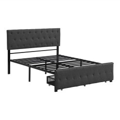 Full Size Upholstered Platform Bed Frame With Storage Drawer, Headboard, And Metal Slats Support, No Box Spring Needed (Only Frame) - Gray -NEWTRAL Sales Shop Full Size Storage Bed Metal Platform Bed with a Big Drawer Gray 472236 2