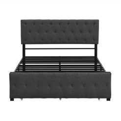 Full Size Upholstered Platform Bed Frame With Storage Drawer, Headboard, And Metal Slats Support, No Box Spring Needed (Only Frame) - Gray -NEWTRAL Sales Shop Full Size Storage Bed Metal Platform Bed with a Big Drawer Gray 472236 3