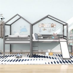 Full-Size House-Shaped Loft Bed Frame With Slide, Ladder, And Wooden Slats Support, No Box Spring Required, For Kids, Teens, Boys, Girls (Frame Only) - Gray