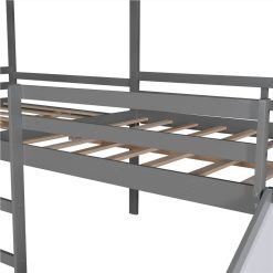 Full-Size House-Shaped Loft Bed Frame With Slide, Ladder, And Wooden Slats Support, No Box Spring Required, For Kids, Teens, Boys, Girls (Frame Only) - Gray -NEWTRAL Sales Shop Full size Loft Bed Wood Bed with Roof Slide Guardrail House Bed Gray 471592 3