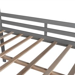 Full-Size House-Shaped Loft Bed Frame With Slide, Ladder, And Wooden Slats Support, No Box Spring Required, For Kids, Teens, Boys, Girls (Frame Only) - Gray -NEWTRAL Sales Shop Full size Loft Bed Wood Bed with Roof Slide Guardrail House Bed Gray 471592 4