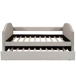 Full-Size Fabric Upholstered Daybed With Twin-Size Trundle Bed, And Wooden Slats Support, Space-saving Design, No Box Spring Needed - Beige 2 Full-Size Fabric Upholstered Daybed With Twin-Size Trundle Bed, And Wooden Slats Support, Space-saving Design, No Box Spring Needed - Beige -NEWTRAL Sales Shop Full size Upholstered Daybed with Twin Size Trundle Wood Slat Support Beige 460970 1