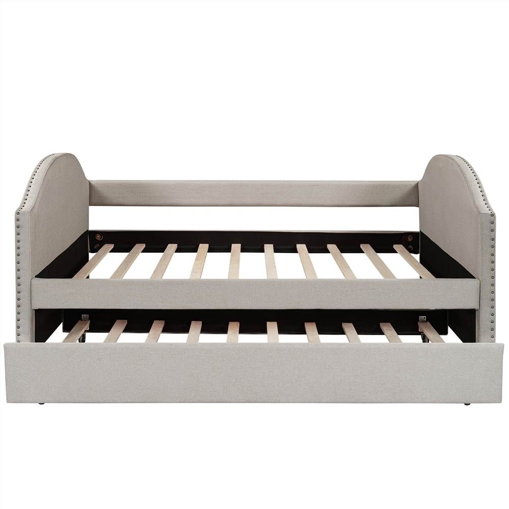Full-Size Fabric Upholstered Daybed with Twin-Size Trundle Bed, and Wooden Slats Support, Space-saving Design, No Box Spring Needed - Beige Full-Size Fabric Upholstered Daybed With Twin-Size Trundle Bed, And Wooden Slats Support, Space-saving Design, No Box Spring Needed - Beige -NEWTRAL Sales Shop Full size Upholstered Daybed with Twin Size Trundle Wood Slat Support Beige 460970 1