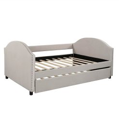 Full-Size Fabric Upholstered Daybed With Twin-Size Trundle Bed, And Wooden Slats Support, Space-saving Design, No Box Spring Needed - Beige 3 Full-Size Fabric Upholstered Daybed With Twin-Size Trundle Bed, And Wooden Slats Support, Space-saving Design, No Box Spring Needed - Beige -NEWTRAL Sales Shop Full size Upholstered Daybed with Twin Size Trundle Wood Slat Support Beige 460970 2