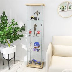 64" Glass Collection Display Cabinet With 4-layer Storage Shelf And Door, For Living Room, Bedroom, Office - Natural -NEWTRAL Sales Shop Glass Cabinet Glass Display Cabinet 4 Shelves with Door Floor Standing Curio Bookshelf for Living Room Bedroom Office 64 x 17 x 14 5 Natural Wood 461254 5