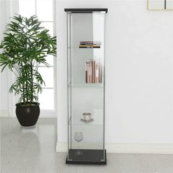 64" Glass Collection Display Cabinet With 4-layer Storage Shelf And Door, For Living Room, Bedroom, Office - Black -NEWTRAL Sales Shop Glass Cabinet b Glass Display Cabinet 4 Shelves with Door Floor Standing Curio Bookshelf for Living Room Bedroom Office 64 x 17 x 14 5 Black 461251 3