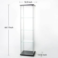 64" Glass Collection Display Cabinet With 4-layer Storage Shelf And Door, For Living Room, Bedroom, Office - Black -NEWTRAL Sales Shop Glass Cabinet b Glass Display Cabinet 4 Shelves with Door Floor Standing Curio Bookshelf for Living Room Bedroom Office 64 x 17 x 14 5 Black 461251 5