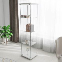 64" Glass Collection Display Cabinet With 4-layer Storage Shelf And Door, For Living Room, Bedroom, Office - White