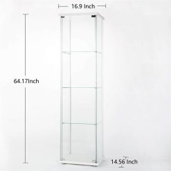 64" Glass Collection Display Cabinet With 4-layer Storage Shelf And Door, For Living Room, Bedroom, Office - White -NEWTRAL Sales Shop Glass Cabinet w Glass Display Cabinet 4 Shelves with Door Floor Standing Curio Bookshelf for Living Room Bedroom Office 64 x 17 x 14 5 White 461250 6