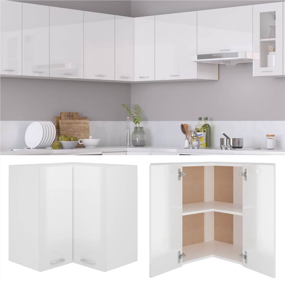 Hanging Corner Cabinet High Gloss White 57x57x60 cm Chipboard Hanging Corner Cabinet High Gloss White 57x57x60 Cm Chipboard -NEWTRAL Sales Shop Hanging Corner Cabinet High Gloss White 57x57x60 cm Chipboard 470035 1