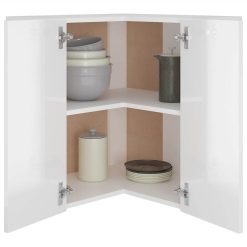 Hanging Corner Cabinet High Gloss White 57x57x60 Cm Chipboard 3 Hanging Corner Cabinet High Gloss White 57x57x60 Cm Chipboard -NEWTRAL Sales Shop Hanging Corner Cabinet High Gloss White 57x57x60 cm Chipboard 470035 3