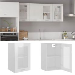 Hanging Glass Cabinet High Gloss White 40x31x60 Cm Chipboard
