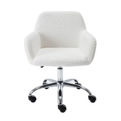 HengMing Faux Fur Fabric Swivel Chair Height Adjustable With Curved Backrest And Casters For Living Room, Bedroom, Dining Room, Office - White -NEWTRAL Sales Shop HengMing Rustic Sherpa Office Chair Ivory 460051 4