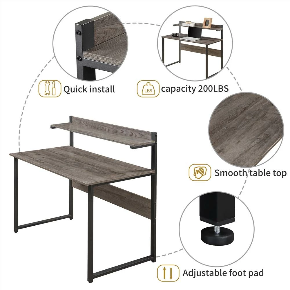 Home Office Multifunctional Computer Desk With Storage Shelf - Brown 6 Home Office Multifunctional Computer Desk With Storage Shelf - Brown - Image 6