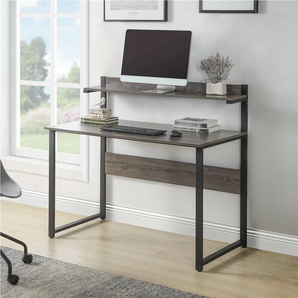 Home Office Multifunctional Computer Desk With Storage Shelf - Brown 2 Home Office Multifunctional Computer Desk With Storage Shelf - Brown - Image 2