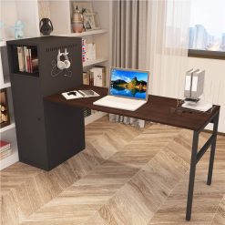 Home Office Computer Desk With Metal Storage Cabinet And MDF Tabletop, For Game Room, Office, Study Room - Black