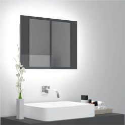 LED Bathroom Mirror Cabinet High Gloss Grey 60x12x45 Cm