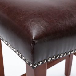 Leather Barstool Set Of 2, With Wooden Legs, For Kitchen, Restaurant, Bar, Apartment, Cafe - Brown -NEWTRAL Sales Shop Leather Barstool 459057 2