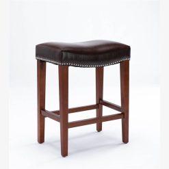 Leather Barstool Set Of 2, With Wooden Legs, For Kitchen, Restaurant, Bar, Apartment, Cafe - Brown