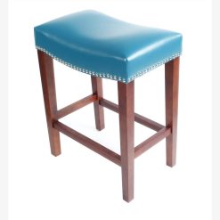 Leather Barstool Set Of 2, With Wooden Legs, For Kitchen, Restaurant, Bar, Apartment, Cafe - Blue