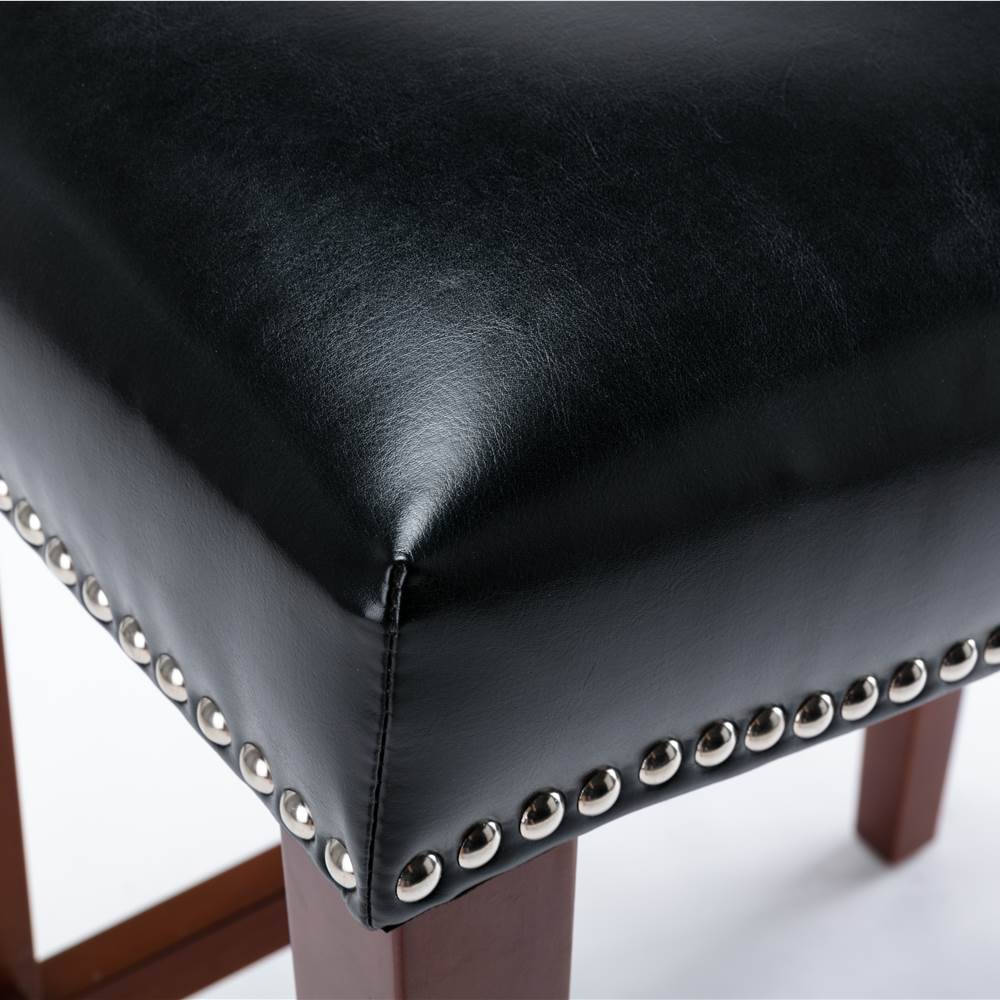 Leather Barstool Set of 2, with Wooden Legs, for Kitchen, Restaurant, Bar, Apartment, Cafe - Black Leather Barstool Set Of 2, With Wooden Legs, For Kitchen, Restaurant, Bar, Apartment, Cafe - Black -NEWTRAL Sales Shop Leather Barstool 459059 2