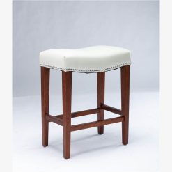 Leather Barstool Set Of 2, With Wooden Legs, For Kitchen, Restaurant, Bar, Apartment, Cafe - White