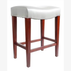 Leather Barstool Set Of 2, With Wooden Legs, For Kitchen, Restaurant, Bar, Apartment, Cafe - Gray 4 Leather Barstool Set Of 2, With Wooden Legs, For Kitchen, Restaurant, Bar, Apartment, Cafe - Gray -NEWTRAL Sales Shop Leather Barstool 459061 4