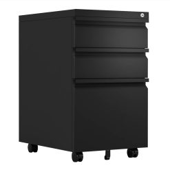 Home Office Steel Removable File Cabinet With 3 Drawers And Casters - Black