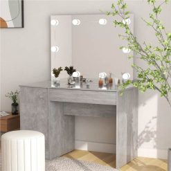 Makeup Table With LED Lights 110x55x145 Cm MDF Concrete Grey
