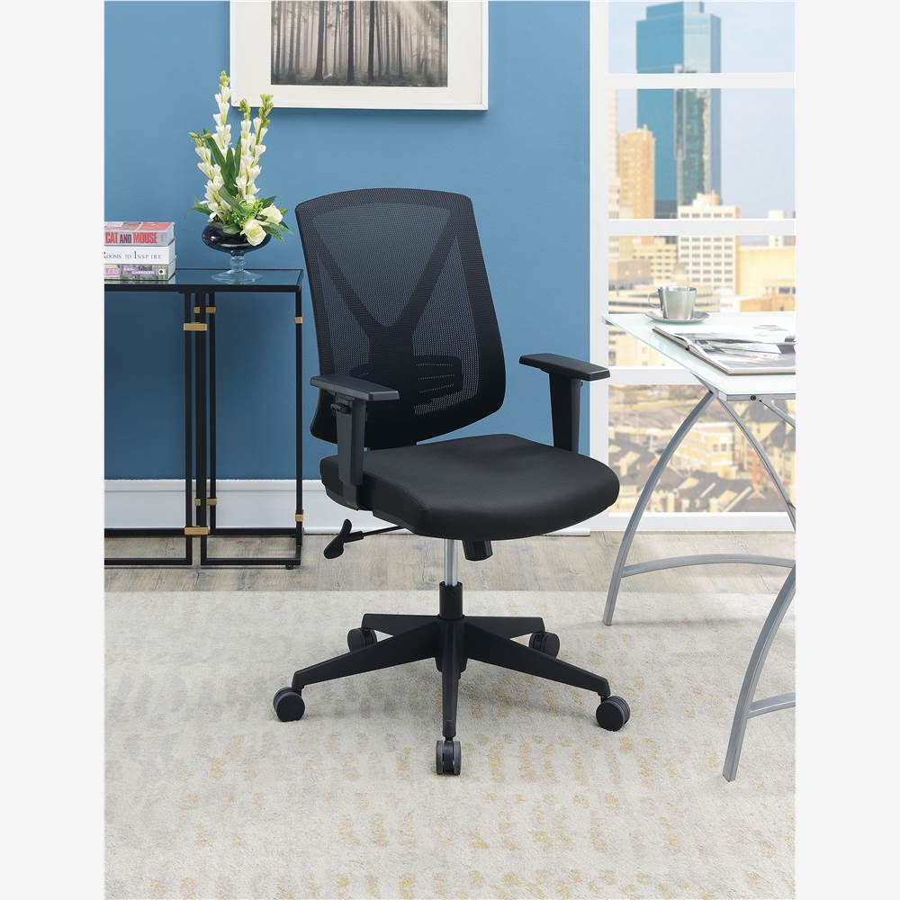 Modern Leisure Fabric Swivel Chair Height Adjustable with Curved Mesh Backrest and Casters for Living Room, Bedroom, Dining Room, Office - Black Modern Leisure Fabric Swivel Chair Height Adjustable With Curved Mesh Backrest And Casters For Living Room, Bedroom, Dining Room, Office - Black -NEWTRAL Sales Shop Mesh Back Adjustable Office Chair Black 469899 4