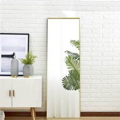 59" Rectangle Full-length Mirror With Aluminum Alloy Frame, For Bathroom, Bedroom, Entrance, Powder Room - Gold