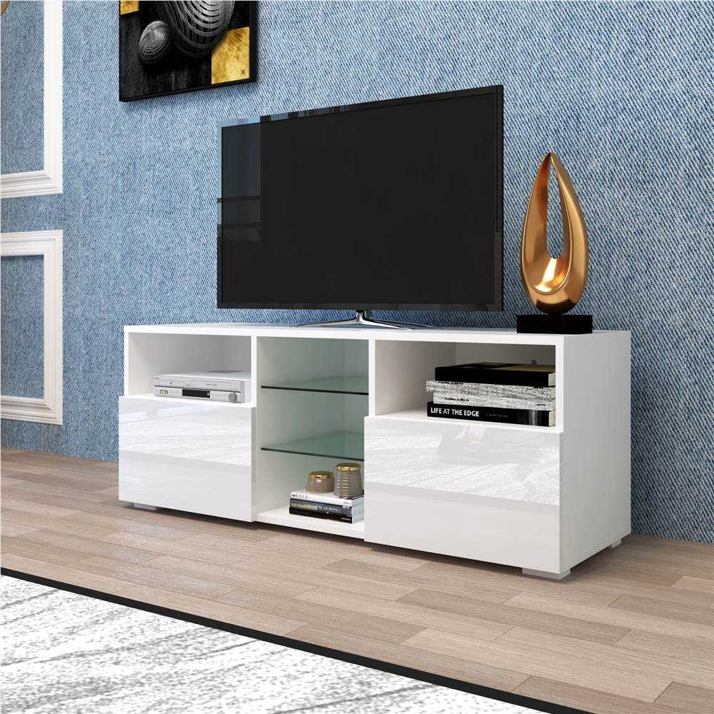 47" TV Stand with 2 Storage Drawers and Open Shelves, Suitable for Placing TVs up to 55" - White 47" TV Stand With 2 Storage Drawers And Open Shelves, Suitable For Placing TVs Up To 55" - White -NEWTRAL Sales Shop Modern Minimalist TV Cabinet Living Room with 20 colors LED Lights TV Stand Entertainment Center White Modern High Gloss LED TV Cabinet Simpleness Creative Furniture TV Cabinet 457757 1