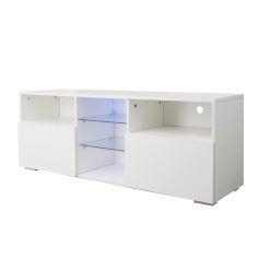 47" TV Stand With 2 Storage Drawers And Open Shelves, Suitable For Placing TVs Up To 55" - White 2 47" TV Stand With 2 Storage Drawers And Open Shelves, Suitable For Placing TVs Up To 55" - White -NEWTRAL Sales Shop Modern Minimalist TV Cabinet Living Room with 20 colors LED Lights TV Stand Entertainment Center White Modern High Gloss LED TV Cabinet Simpleness Creative Furniture TV Cabinet 457757 2