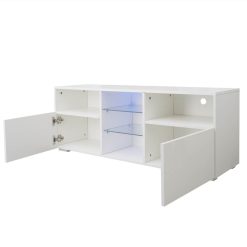 47" TV Stand With 2 Storage Drawers And Open Shelves, Suitable For Placing TVs Up To 55" - White 5 47" TV Stand With 2 Storage Drawers And Open Shelves, Suitable For Placing TVs Up To 55" - White -NEWTRAL Sales Shop Modern Minimalist TV Cabinet Living Room with 20 colors LED Lights TV Stand Entertainment Center White Modern High Gloss LED TV Cabinet Simpleness Creative Furniture TV Cabinet 457757 5