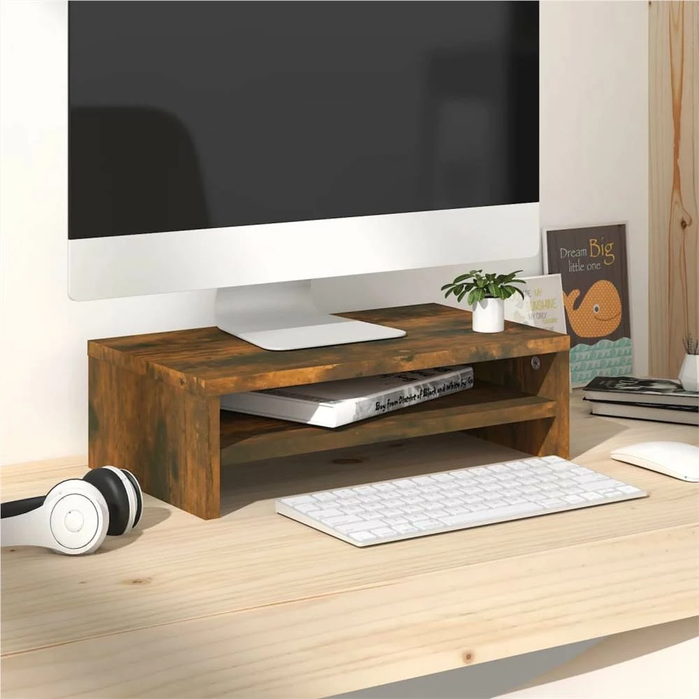 Monitor Stand Smoked Oak 42x24x13 Cm Engineered Wood 1 Monitor Stand Smoked Oak 42x24x13 Cm Engineered Wood