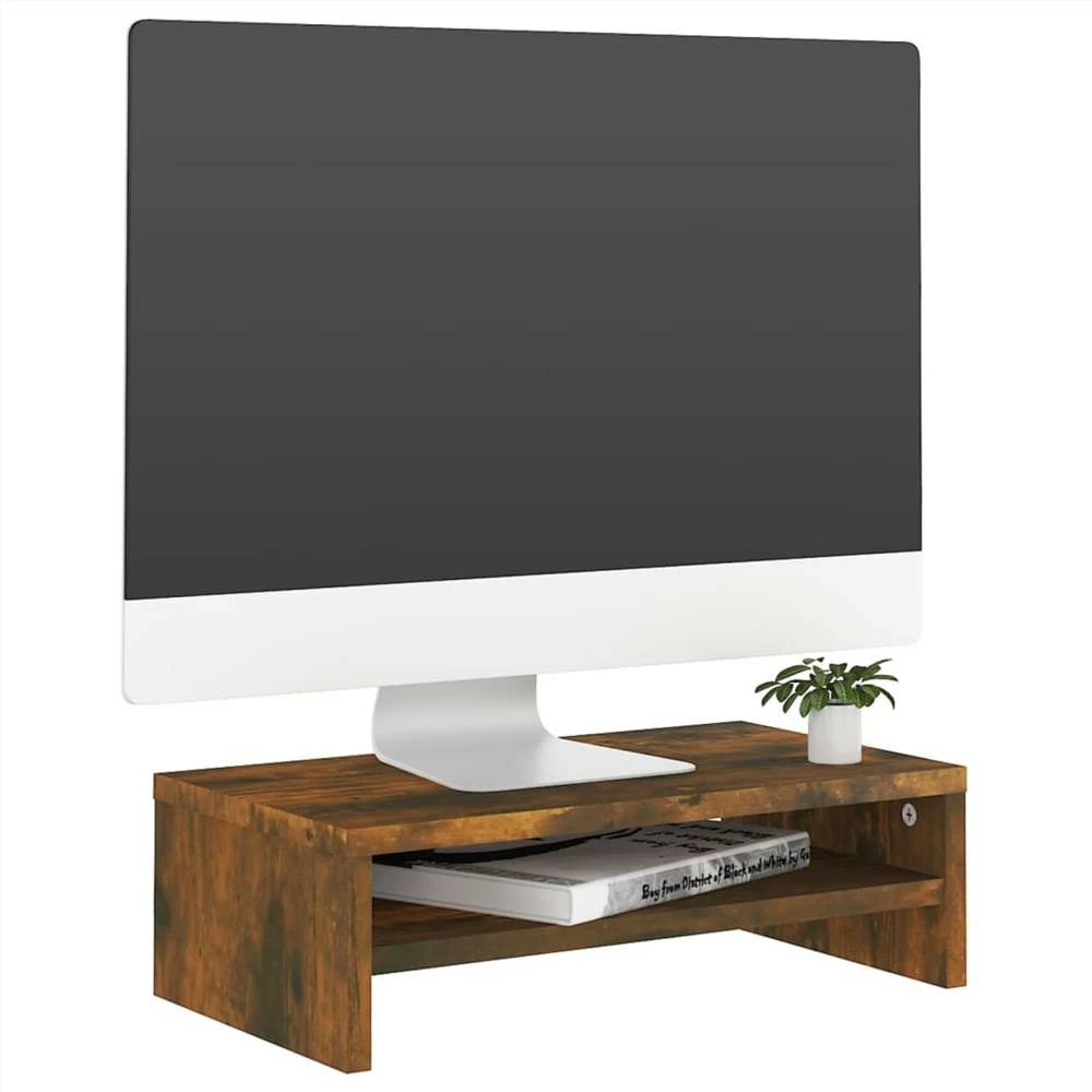 Monitor Stand Smoked Oak 42x24x13 Cm Engineered Wood 3 Monitor Stand Smoked Oak 42x24x13 Cm Engineered Wood - Image 3