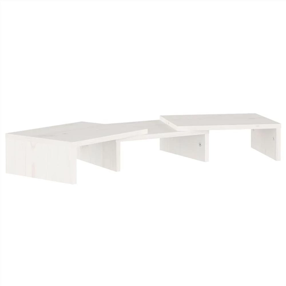 Monitor Stand White 60x24x10.5 Cm Solid Wood Pine 2 Monitor Stand White 60x24x10.5 Cm Solid Wood Pine - Image 2