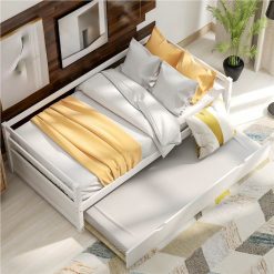 Twin Size Wooden Daybed With Trundle Bed And Wooden Slats Support, No Need For Spring Box, For Living Room, Bedroom, Office, Apartment - White 2 Twin Size Wooden Daybed With Trundle Bed And Wooden Slats Support, No Need For Spring Box, For Living Room, Bedroom, Office, Apartment - White -NEWTRAL Sales Shop Not allowed to sell to Walmart Daybed with Trundle Frame Set Twin Size White 459224 2