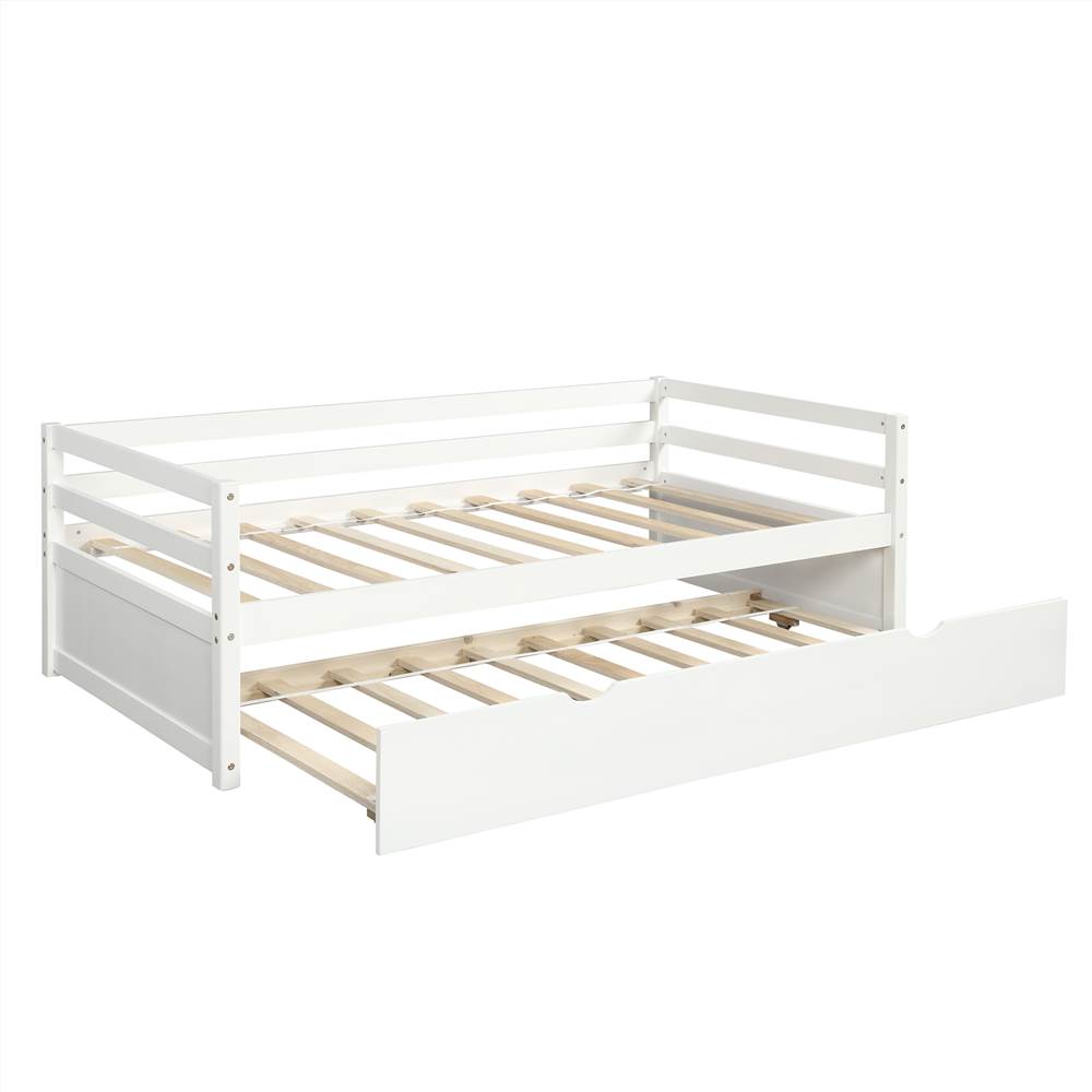 Twin Size Wooden Daybed with Trundle Bed and Wooden Slats Support, No Need for Spring Box, for Living Room, Bedroom, Office, Apartment - White Twin Size Wooden Daybed With Trundle Bed And Wooden Slats Support, No Need For Spring Box, For Living Room, Bedroom, Office, Apartment - White -NEWTRAL Sales Shop Not allowed to sell to Walmart Daybed with Trundle Frame Set Twin Size White 459224 3