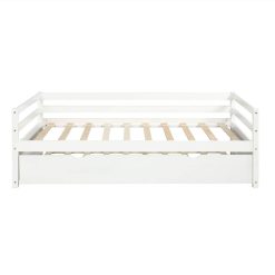 Twin Size Wooden Daybed With Trundle Bed And Wooden Slats Support, No Need For Spring Box, For Living Room, Bedroom, Office, Apartment - White 4 Twin Size Wooden Daybed With Trundle Bed And Wooden Slats Support, No Need For Spring Box, For Living Room, Bedroom, Office, Apartment - White -NEWTRAL Sales Shop Not allowed to sell to Walmart Daybed with Trundle Frame Set Twin Size White 459224 4